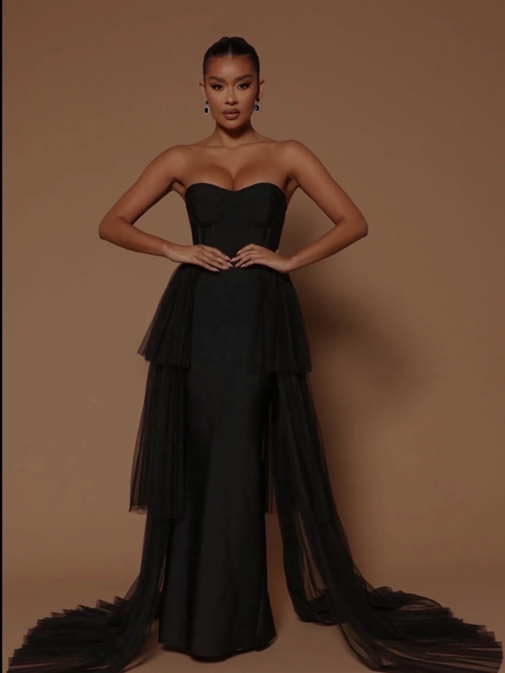 Fashion Nova Black Strapless Tiered Tulle Gown